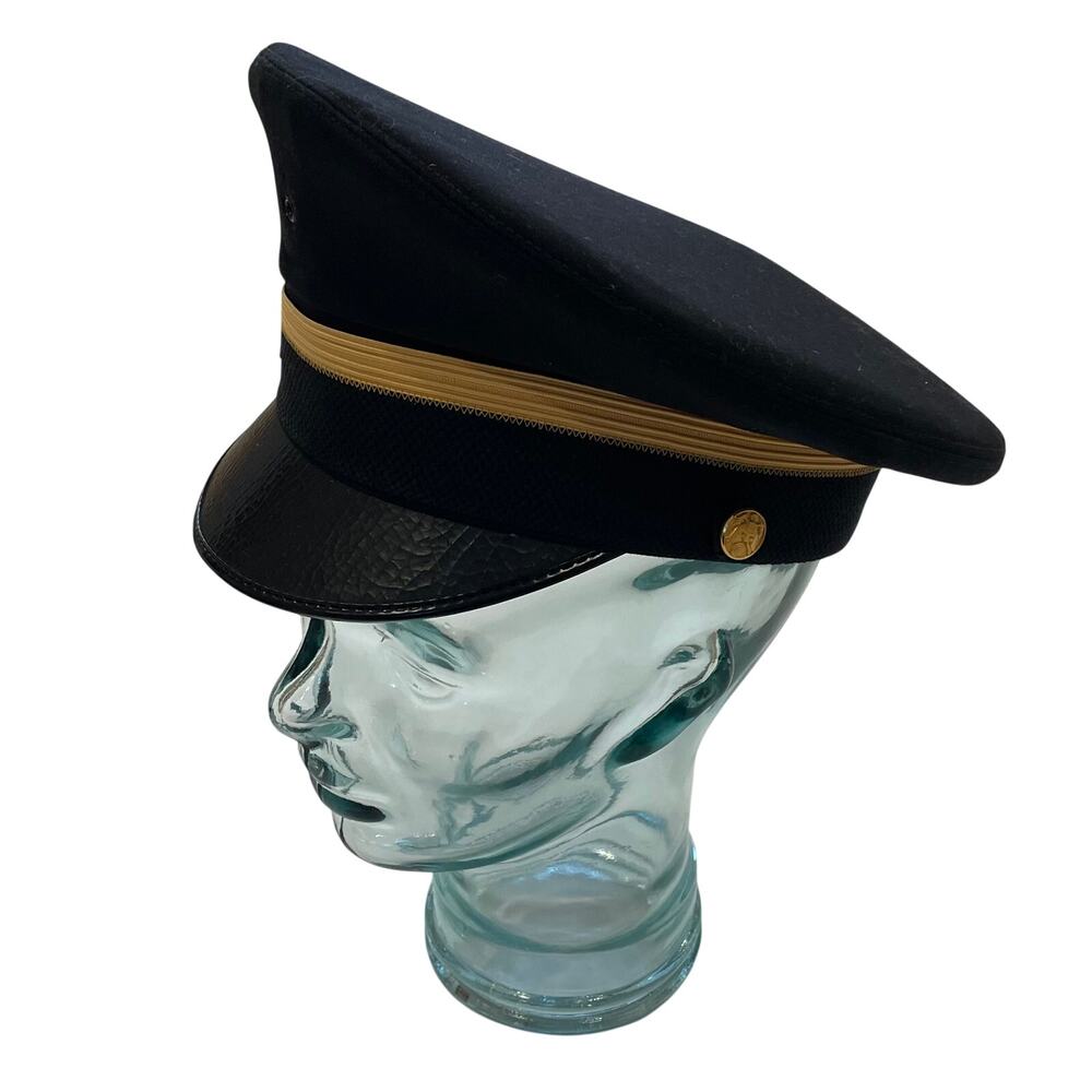 Vintage Bancroft Military Cap, Black, Gold, Size 6 7/8